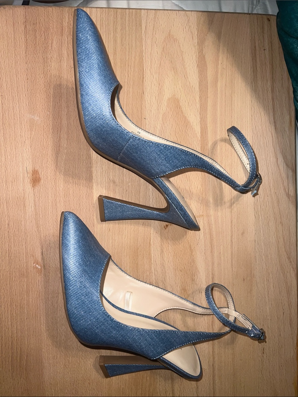 Nine West Denim Pointed-Toe Ankle-Strap Heels in Light Blue - Picture 2 of 5